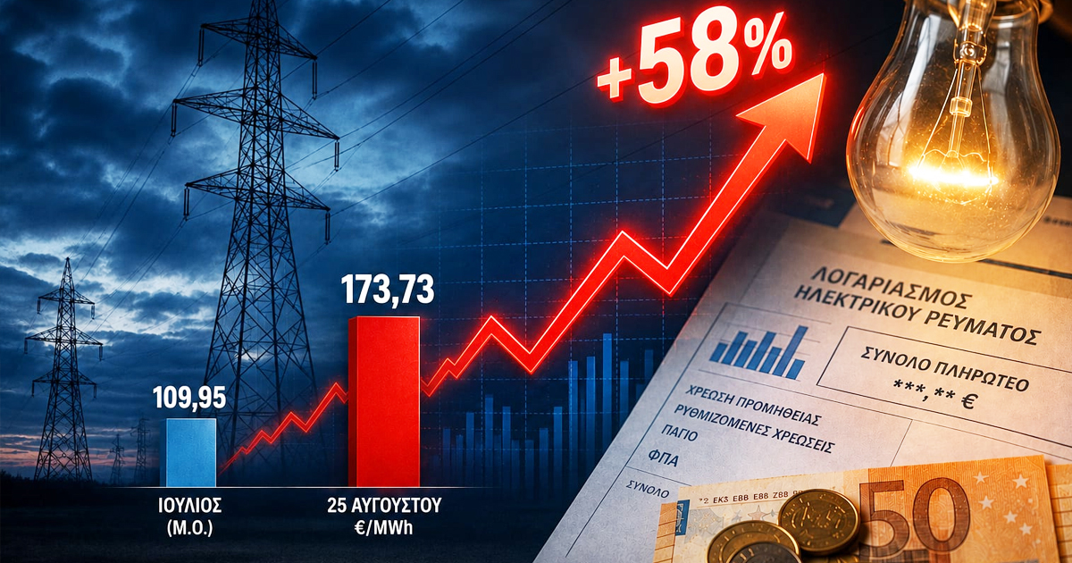 Ρεύμα: Εκτίναξη 58% από τον Ιούλιο - Φόβοι για τα τιμολόγια Σεπτεμβρίου και 3 μέτρα στο τραπέζι